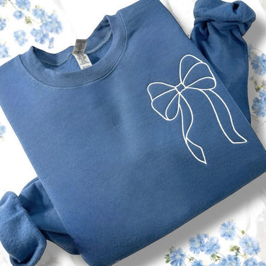 Bow Embroidered Sweatshirt | Embroidered Bow Ribbon Trendy Sweatshirt | Embroidered Bow | Gift for Her | Preppy Coquette Bow | Girl Gift